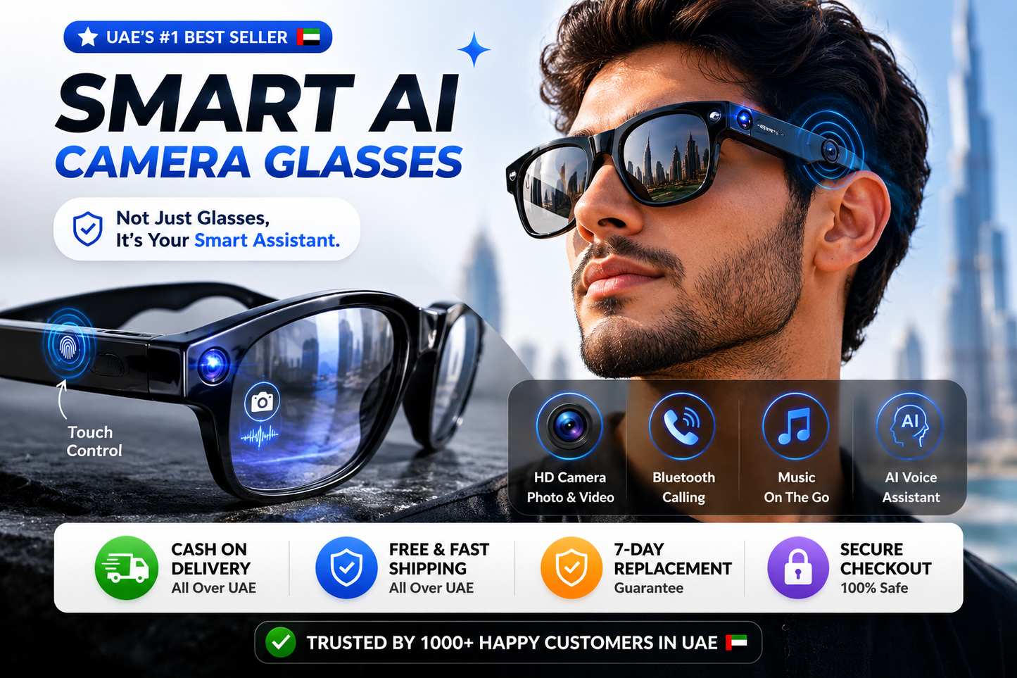 Meta Ai Smart Wireless Bluetooth Glasses with (Speaker & Camera )